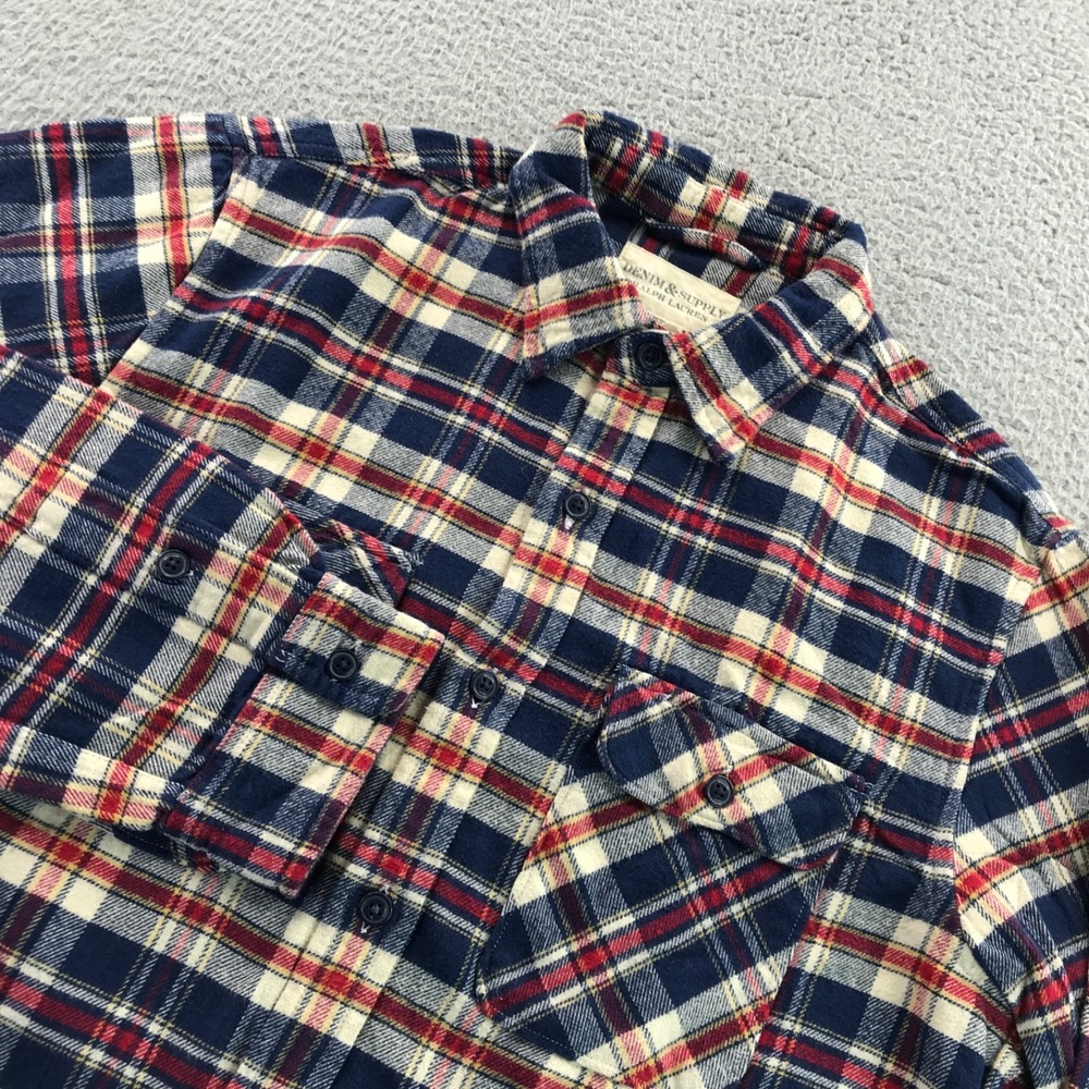 VTG Denim & Supply Ralph Lauren Shirt Men Medium Red Blue Plaid Flannel Heritage